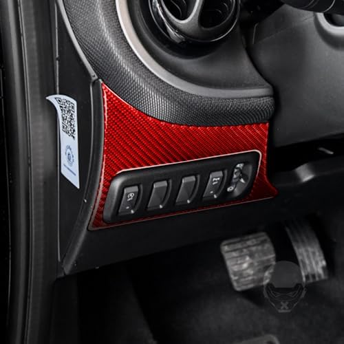 Real Soft Red Carbon Fiber Car Driver Position Headlight Headlamp Switch Control Panel Sticker Auto Interior Decoration Accessories Compatible with Benz Smart 2016 2017 2018 2019 2020 2021 - Image 3