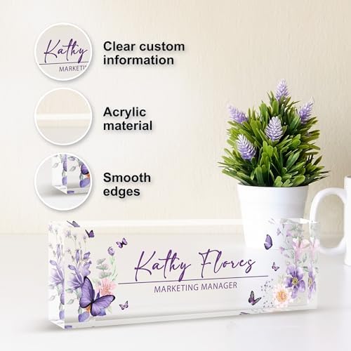 Personalized Acrylic Name Plate for Desk, Custom Office Name Plates, Purple Desk Decor - Image 4