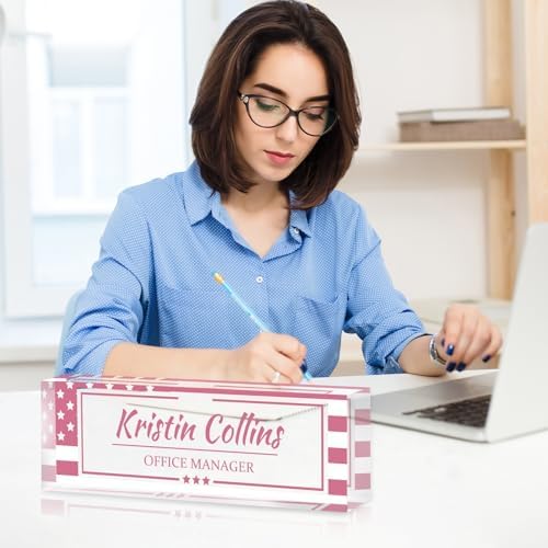 Custom Name Plate for Desk, Personalized Desk Name Plate on Clear Acrylic Glass, Appreciation Gifts for Teacher Employee Boss Coworkers Nurse, Office Desk Accessories for Women Men (Dusty Pink) - Image 4