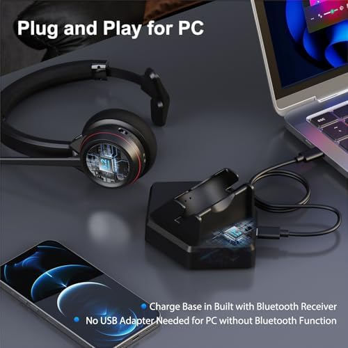 Bluetooth Headset with Microphone & Mute Button, 30 Hrs Working Time, Mono Noise Cancelling for PC Laptop Teams Zooms Work Business Meeting - Image 2