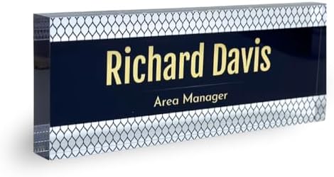 Customized Clear Acrylic Thick 8x3" Desk Name Plate Block with Personalized Logo - Professional Office Decor - Customized Acrylic Plate Gift for Teacher Co-workers (Elegant Navy) by ClickedCraft