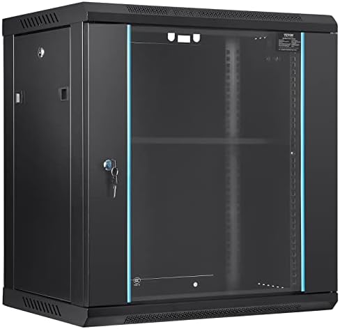 VEVOR 12U Wall Mount Network Cabinet, 14.8'' Deep Server Rack Cabinet Enclosure, 200 lbs Max. Ground-Mounted Load Capacity, with Locking Glass Door Side Panels, for IT Equipment, A/V Devices by VEVOR