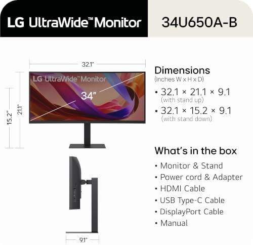 LG 34U650A-B 34-inch UltraWide IPS WQHD 100Hz HDR10 Curved Monitor, Black - Image 3