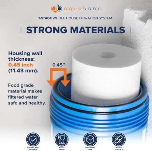 Aquaboon Whole House Water Filter System for Well Water with 5 Micron 20x4.5 Purification Reducing Sediment Cartrige | NSF Certified, Pressure Gauges & Releas, Wrench, Bracket 1" NPT - Image 5