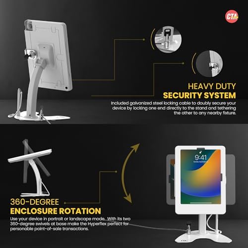 Dual Kiosk Stand – CTA Dual Security Kiosk Stand with Locking Case and Cable for iPad 11th Gen A16 11” - 10th Gen 10.9” - 11” Pro - Air 4 & 5 Gen - White (PAD-ASK109W) - Image 3