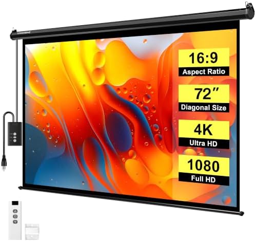 VIVOHOME 72 Inch 16:9 Motorized Projector Screen, Black by VIVOHOME
