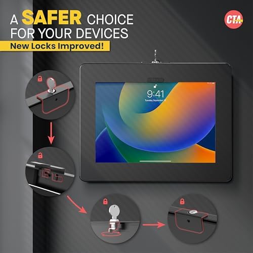 Locking iPad Wall Mount – CTA Anti-Theft Tablet Wall Mount For iPad 10th Gen 10.9-inch - iPad 7th/8/9 Gen - iPad Air 4 - Galaxy Tab - Lenovo Tab 4 - Zebra Tablets & More - Black - (PAD-PARAW) - Image 3