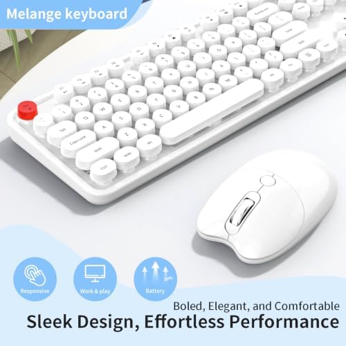 Wireless Keyboard Mouse, MOFII 104 Keys Cute Retro Typewriter White - Image 3