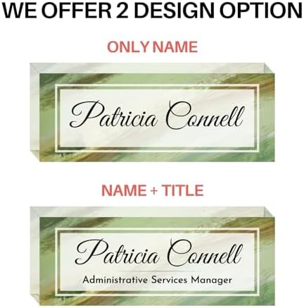 Customized Clear Acrylic Thick 8x3" Desk Name Plate Block with Personalized Logo - Professional Office Decor - Customized Acrylic Plate Gift for Teacher Co-workers (Green Wave) - Image 2