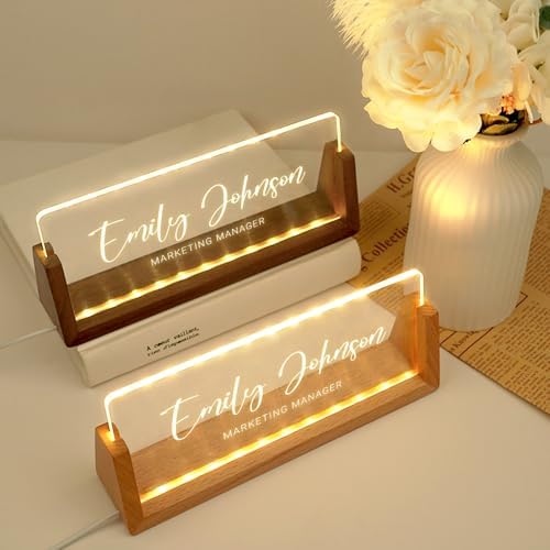 Desk Name Plate Personalized, Custom Acrylic Name Plate for Desk, Office Decor for Women Men, Appreciation Gifts for Coworkers Boss Teacher - Light-Up Name Plaque - Image 2
