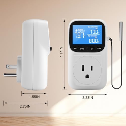 Diymore 1800W Plug in Digital Thermostat Temperature Controller Electric Thermostat Outlet Heating Cooling Control Mode Timer 120V 15A -104 ℉~210 ℉ Greenhouse with Thermostat Pool Thermometer - Image 6