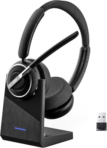 PrancyBt Wireless Headset with Noise Cancelling Microphone, Bluetooth Headset with Mic for Work, Wireless Headphones with Mute & USB Dongle for Work from Home/PC/Computer/Call Center by PrancyBt
