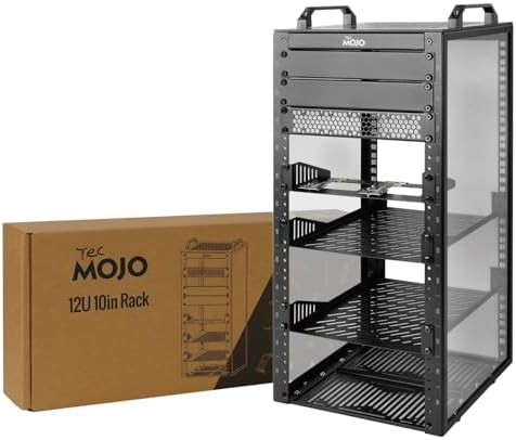 Tecmojo 12U Network Rack, 10 inch Mini Server Rack with 2 Side Translucent Panels & 2 Top Handles, 10.23 inch Deep, for 10 inch IT Equipment & A/V Devices, Black by Tecmojo