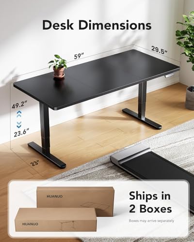 HUANUO 59 x 30 Inch 3-Stage Electric Standing Desk, Brushless Motor, Black - Image 3