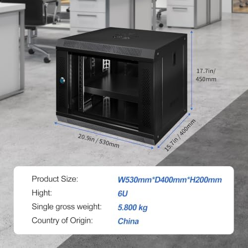 9U Wall Mount Server Cabinet IT Network Rack Enclosure Lockable Glass Door Black - Image 2