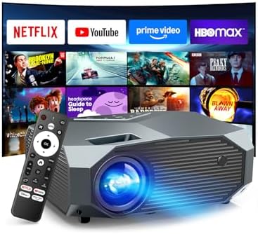 [Compatible with Netflix/High Brightness] Smart Projector with WiFi 6 and Bluetooth 5.3, 4K Outdoor Movie Projector with Prime Video/YouTube, Portable Proyector Compatible with HDMI/USB/iOS/Android by YOWHICKmakesyourlifebetter