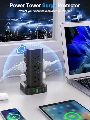 6FT Power Strip Tower with Wireless Charger,Surge Protector with 12 Outlets - Image 6