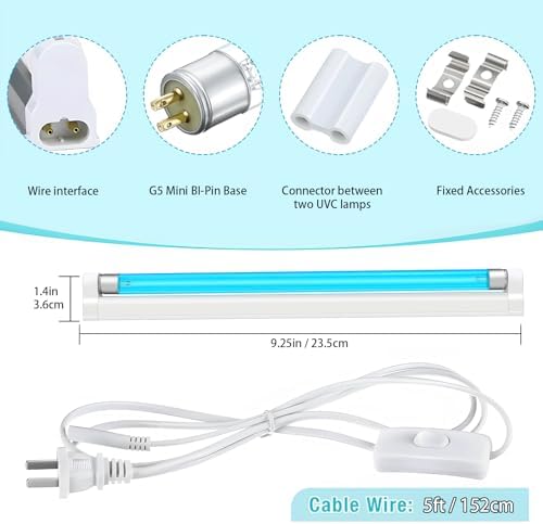 COOSPIDER 6W 2 Pack UV Light Ozone Free,253.7nm Sanitizer Lamp with Cord and Plug, UVC Lamp for Shoes/Closet/Cabinet/Bathroom 110V CTUV-6 - Image 2