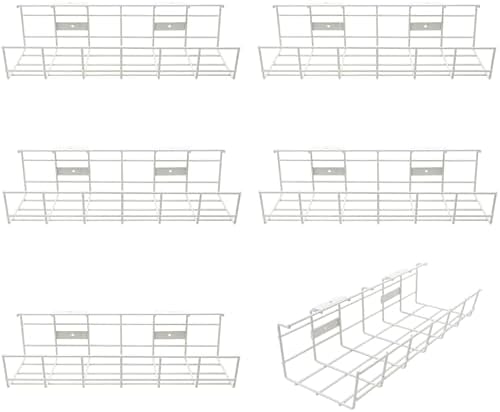 Under Desk Cable Management- 6 Pack Cord Organizer. Metal Wire Cable Management Tray for Office, Studio and Home. Super Sturdy Under Table Cable Managements - White Cable Organizer by Coyacool