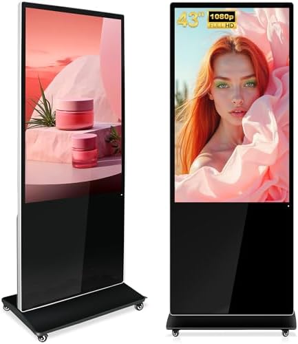 43 Inch Digital Signage, FHD 1080P Commercial Interactive Kiosk LCD Android Monitor Indoor Advertising Display with 500 Nits High Brightness, Android 14 (4+32GB), Non-Touch by PWR4GTR