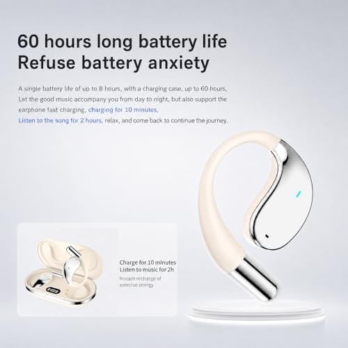 Wireless Headset Wireless Headphones Handsfree Call Wireless Earpiece Noise Cancellation Earbud Earphones Mic Compatible with Cell Phones Car Driver Trucker Business Office (Warm White with box) - Image 5