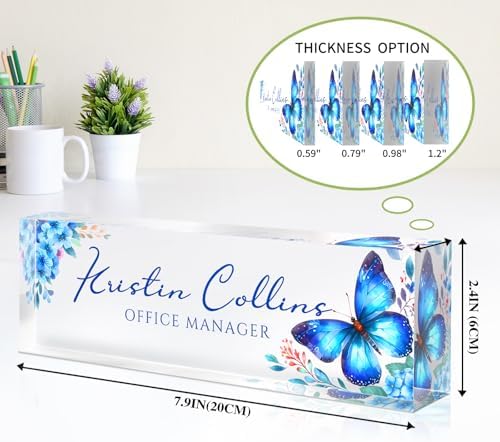 Custom Name Plate for Desk, Personalized Desk Name Plate on Clear Acrylic Glass, Appreciation Gifts for Teacher Employee Boss Coworkers Nurse, Office Desk Accessories for Women Men (Azure) - Image 6