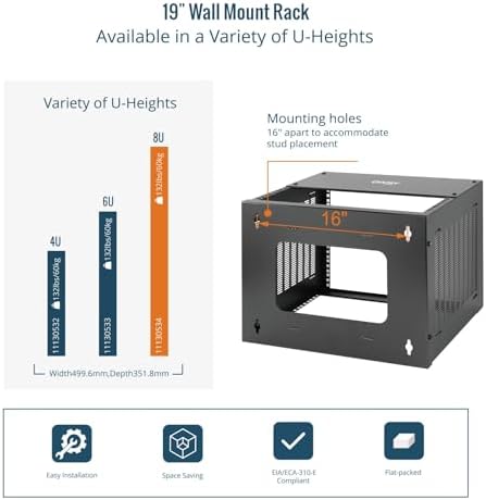Tecmojo 8U Wall Mount Rack,8U Rack 13.9 inch Depth,132lbs(60kg) Weight Capacity,19" Network Rack for Shallow Server and IT Equipment, Network Switches,Patch Panel Bracket,Black - Image 5