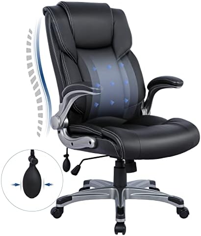 COLAMY High Back Executive Office Chair - Padded Leather Ergonomic Computer Desk Chair with Inflatable Lumbar Support & Flip-Up Arms, Adjustable Tilt Lock Swivel Task Chair for Home Office, Black by COLAMYHOME