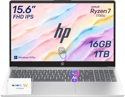 HP 2026 Edition Business Laptop, 15.6" FHD IPS Touchscreen, AMD Ryzen 7 7730U 8-Core 16-Thread Processor for Multitasking, 16GB RAM, 1TB SSD, Numeric Keypad, Camera Privacy Shutter, Windows 11 by Unknown