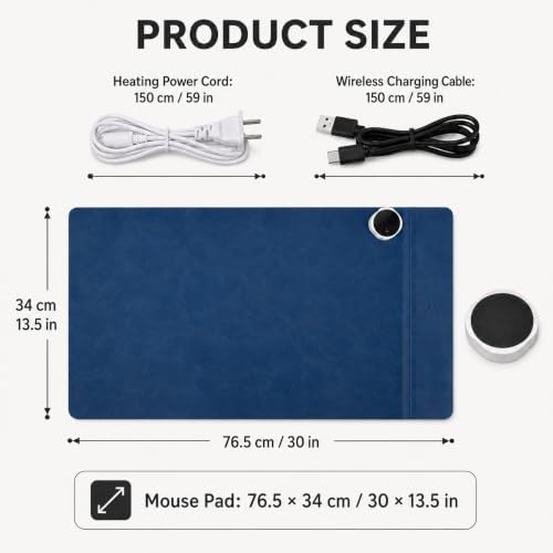 Heated Desk Pad Mouse Mat - Keyword Hand Warmer for Office Desktop, Blue - Image 2