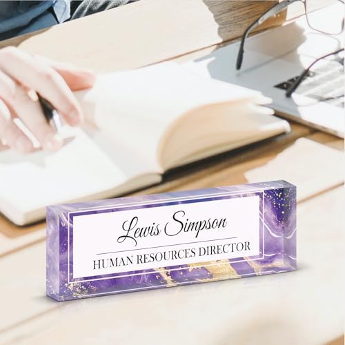 Custom Name Plate for Desk, Office Desk Double sided pattern Name Plate Personalized Office Desk Decor for Women and Men, Teacher Nurse Boss Employee Appreciation Gifts (Purple marble, customization) - Image 6