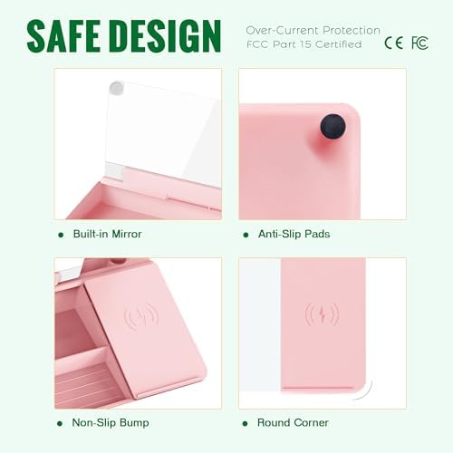 SELEAD Desktop Glass Whiteboard with Wireless Charger and Mirror, Pink - Image 5