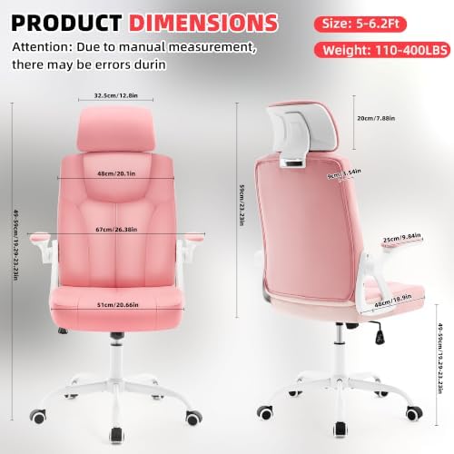 Leather Office Chair,Executive Ergonomic Desk Chair for Home Office, White-Pink - Image 2