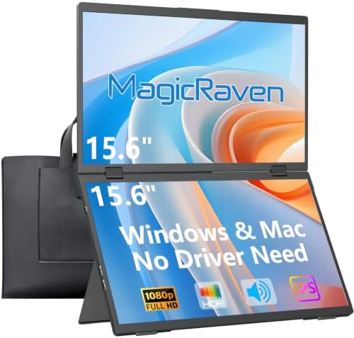 MAGICRAVEN Portable Dual Monitor 15.6" FHD 1080P IPS Stacked Dual Screen with Handbag, USB-C Laptop Monitor, Plug & Play for Compatible Windows & Mac Laptops by MagicRavenPortableMonitor