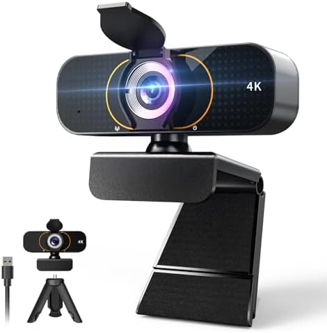 Webcam for pc, Camera for Computer/Laptop/Light Correction/Microphone, Web cam for Streaming/Gaming/Online Classes/Conferences/Video Callings,Updated HD 4K Webcam by Unknown
