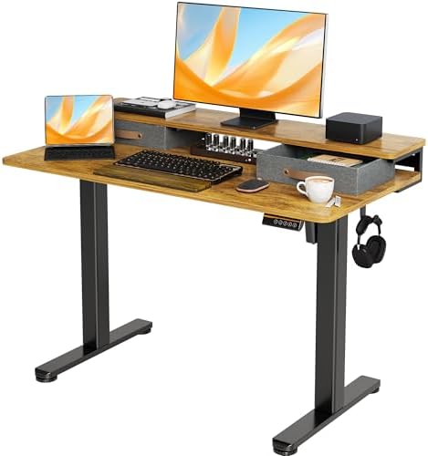 Seang Electric Standing Desk with 2 Drawers, 48 Inch, Rustic Brown by Seang