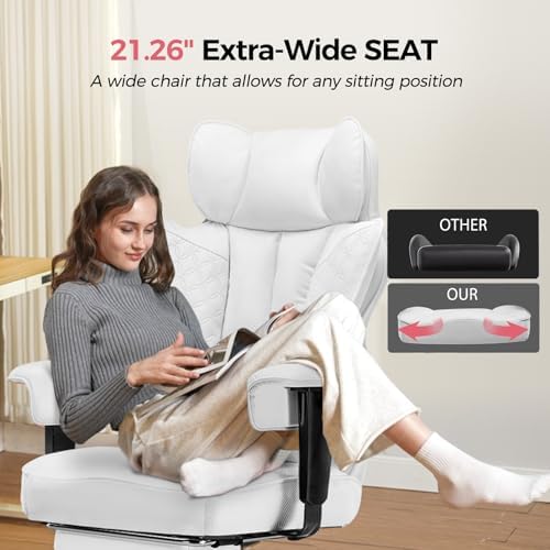 COMHOMA Big and Tall Office Chair Heavy Duty Wide Ergonomic Gaming Chair with Deluxe Embossing Designed Leather with Foot Rest,145°Reclining Adjustable Armrests Pocket Spring Back Support and Pillow - Image 7