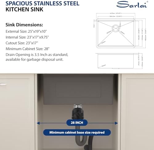 Sarlai 25 Black Kitchen Sink Undermount 25"x19" Stainless Steel Workstation - Image 6