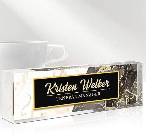Desk Name Plate Personalized, Custom Name Plates for Desks, Personalized Acrylic Name Plate for Desk, Employee Appreciation Gifts, Office Gifts for Coworkers, Social Workers (White/Black/Gold Marble) by Gowelly