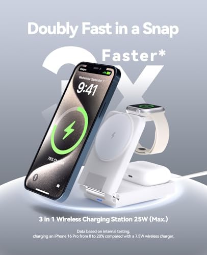 3 in 1 Charging Station, 25W Foldable Magnetic Fast Wireless Charger Stand - Image 2