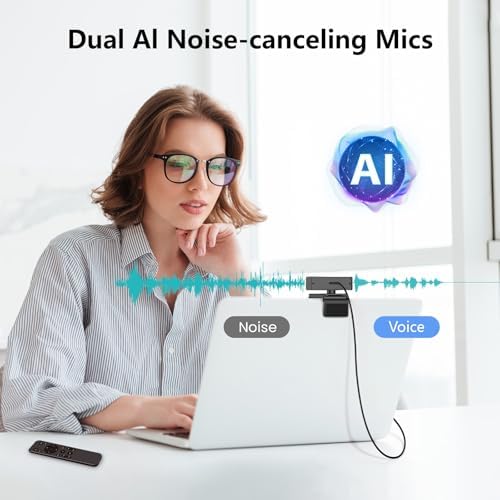 4K Webcam with Dual AI Noise-Cancelling Mics Autofocus, Auto Light Correction,120° FOV,Privacy Cover,Plug and Play Computer Camera for Microsoft Teams/Zoom/Google Voice/Skype/Facetime/YouTube,Black - Image 3