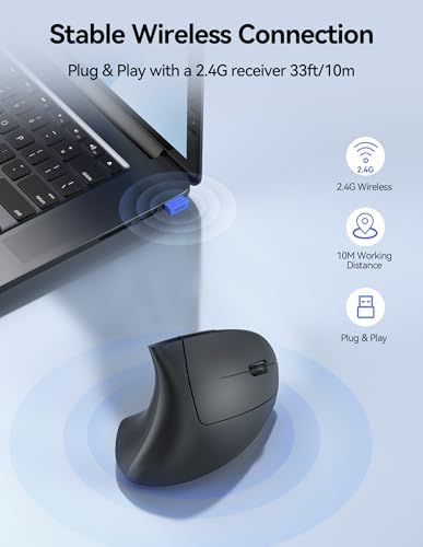 TECKNET Wireless Ergonomic Mouse, Rechargeable Wireless Vertical Mouse - Image 4