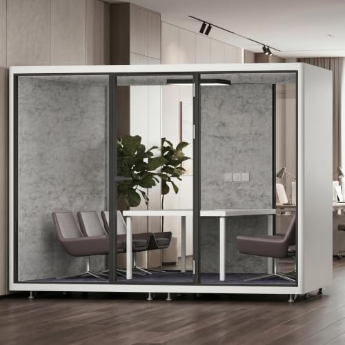 Soundproof Office Pod with 6 Person Glass Front (White) by Unknown