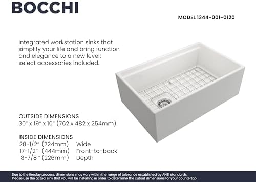 BOCCHI Contempo Workstation Apron Front Step Rim Fireclay 30 in. Single Bowl Kitchen Sink with Accessories in White - Image 3