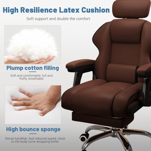 Executive Computer Chair Home Office Desk Chair,Adjustable Angle, Ergonomic Adjustable Height PU Leather Chairs with Cushions Armrest for Long Time Seating-High Office Chair with Footrest - Image 4