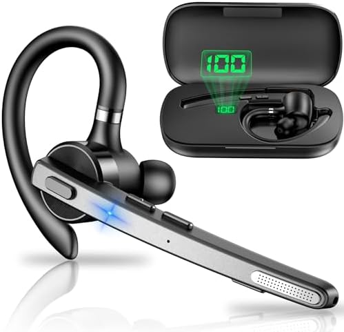 New Bee Bluetooth Headset, 72H Talktime Wireless Bluetooth Earpiece for Cellphone with 500mah Charging Case V5.1 Dual Mic Noise Cancelling Hands-Free Earphones for Office Driver by NewBee