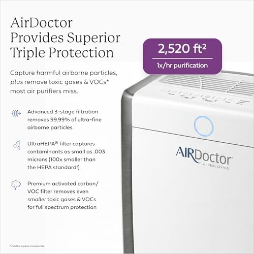 AIRDOCTOR AD3500 Smart App Air Purifier. Cleans Bedrooms, Large Rooms Up to 2,520 ft2. Removes Smoke, Dust, Pet Hair, Odors, Pollen. Hospital-Grade UltraHEPA, Premium Carbon Filtration - Image 2