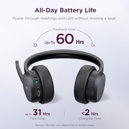 Lenovo Wireless VoIP Headset Teams Certified, Noise-Canceling Mic, Bluetooth 5.3 Multipoint, USB-A Receiver, 31-Hour Talk & 60-Hour Playback, Lightweight Over-Ear Design, Replaceable Earcups - Image 4