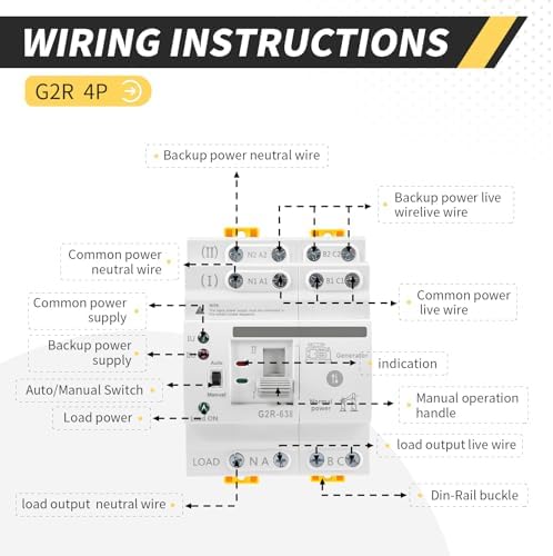Mini ATS Automatic/Manual Transfer Switch 4P 63A AC220V, Home Generator Manual Transfer Switch for Uninterruptible Power Supply, 3Phas Dual Auto Power Electrical Selector Switch DIN Rail Mount G2R-4P - Image 3