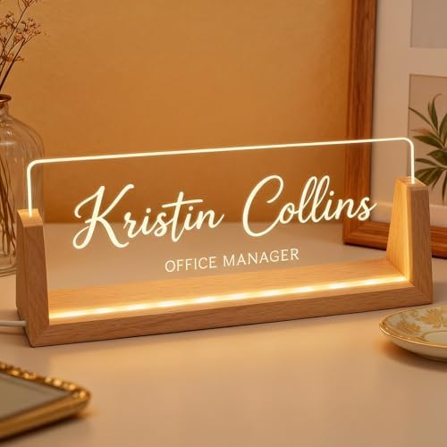 Personalized LED Name Plate for Desk, Light Up Acrylic Office Decor by Thryonix